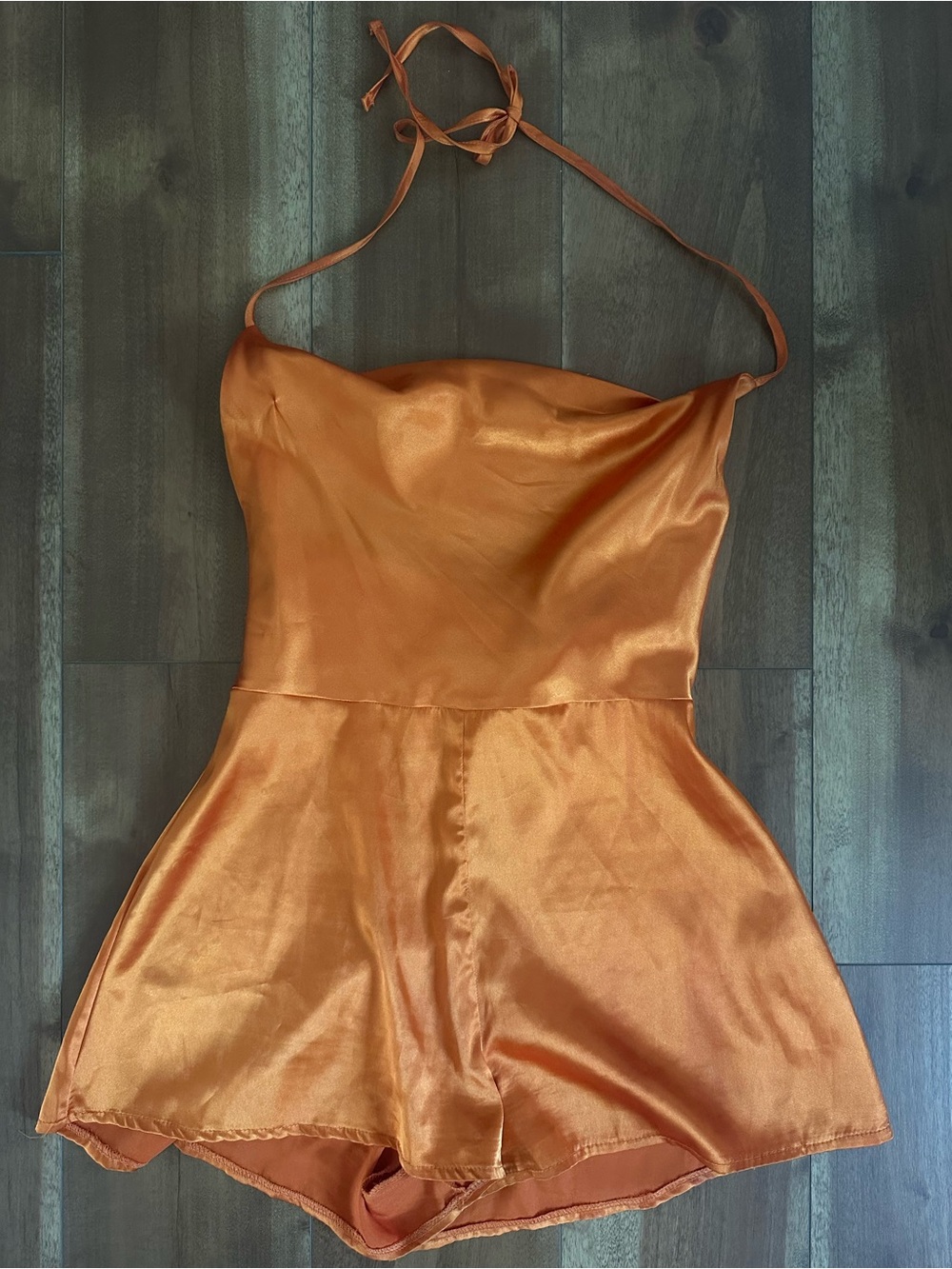 Satin Strappy Romper Dress in Orange